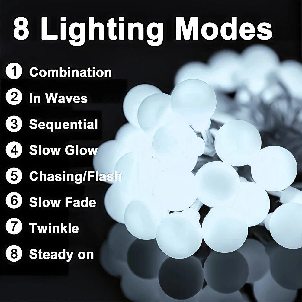 Solar LED White Ball String Lights Outdoor Waterproof Fairy Lamp Decorative Lights For Garden,Yard,Balcony,Terrace,Fence,Camping