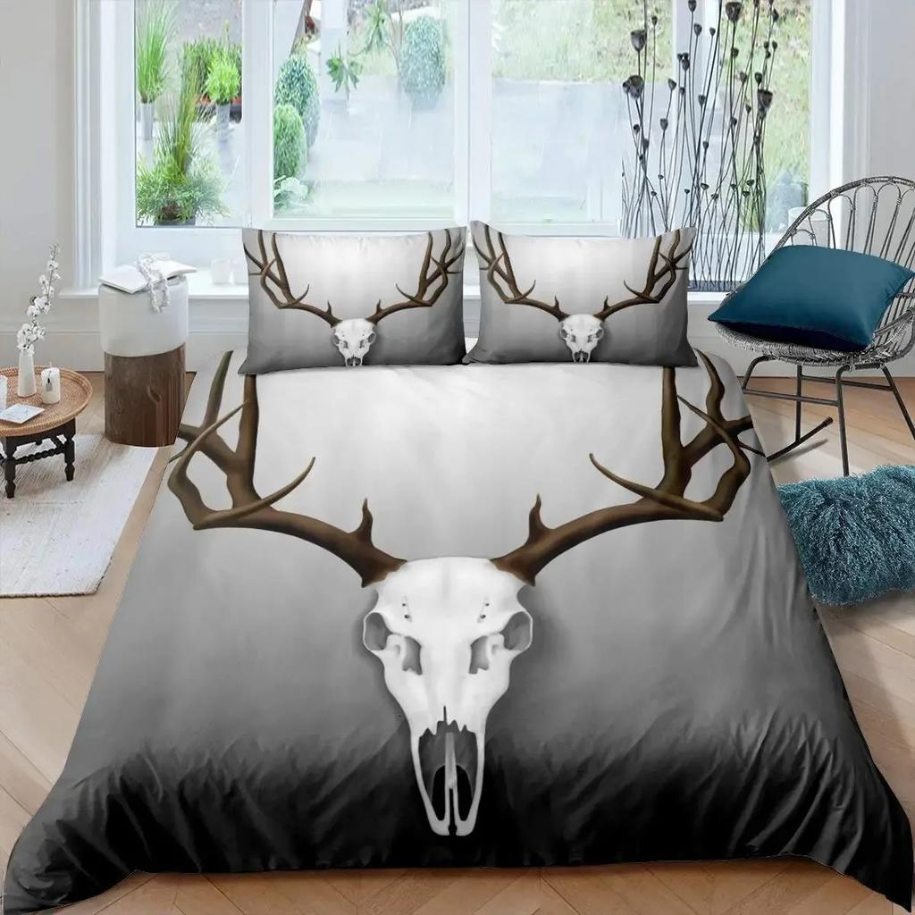 Boho Deer Head Rose Flowers Duvet Cover Set Dream Catcher Feathers Bedding Set Native American Tribal Ethnic Comforter Cover Set
