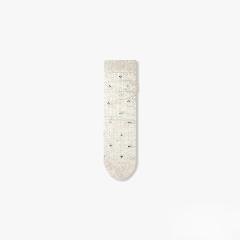 

Женские осенние винтажные хлопковые носки с рваным цветочным узором в рубчик 1 pair белый/серый