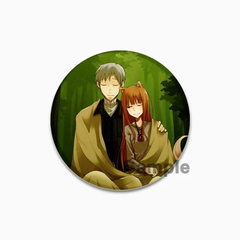 32/44/58mm 58mm Kurafuto Rorensu Horo Badge Cute Anime Wolf Brooches Handmade Platic Lapel Pin for Clothes Hat Backpack Jewelry Accessories