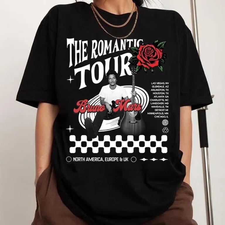 Singer Bruno Marss Rounisextic Tour 2026 Portrait Tshirt 2026 Summer Unisex Unisex Cotton Oversized Tshirt Street Wear Y2k Clothing