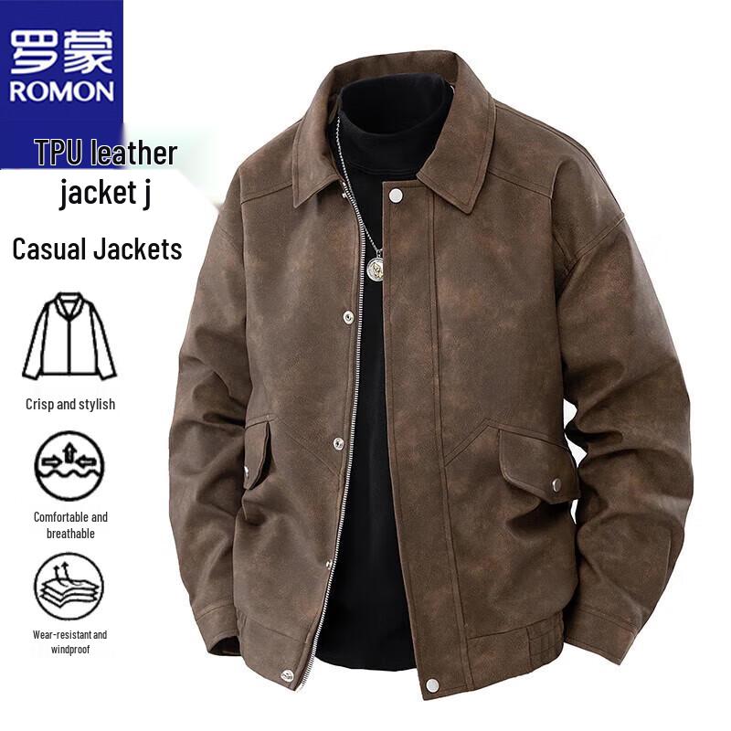 

ROMON Men s Retro Faux Leather Jacket M