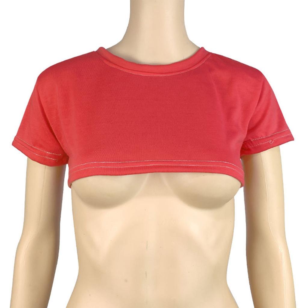 Damen Two Yuan Einfarbiges Brust-Kurz-T-Shirt Süßes Tag Sexy Crop Kurzarm-T-Shirt