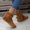Autumn and Winter Short Boots Fringed Boots Women's Flat-bottomed Buckle Martin Boots Retro Knight Boots Malaysian Machine