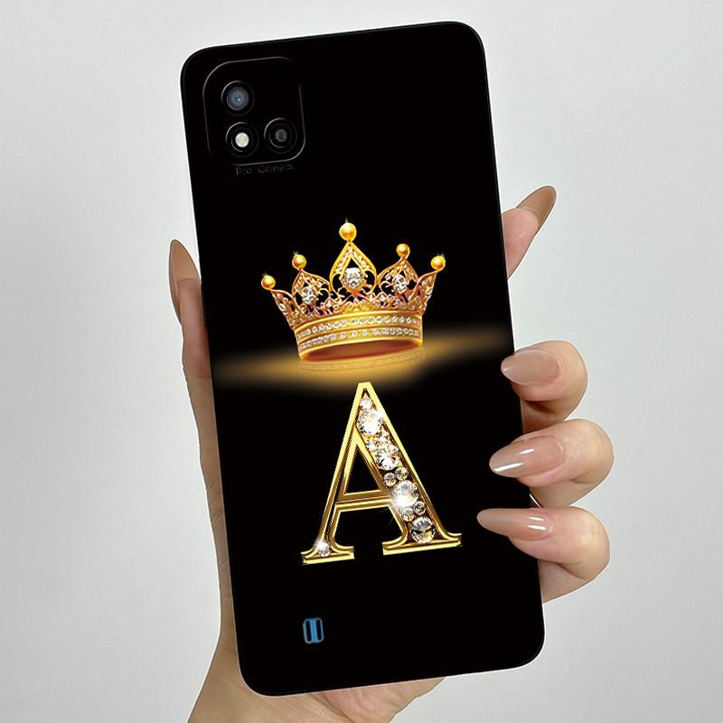 For Realme C11 2021 RMX3231 C20 Case Crown Letter Liquid Silicone Soft Phone Cases For RealmeC20 C20A Full Protection Back Cover