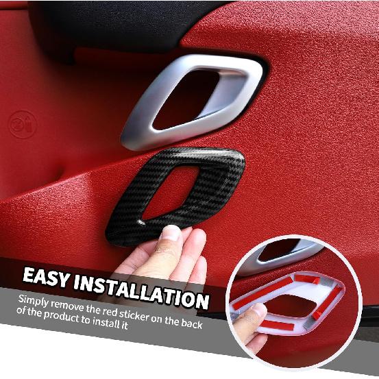 Jimen Fit for Dodge Challenger 2015-2023, 4PCS Inner Door Handle Cover & Window Lift Switch Panel Trim (Carbon Fiber)