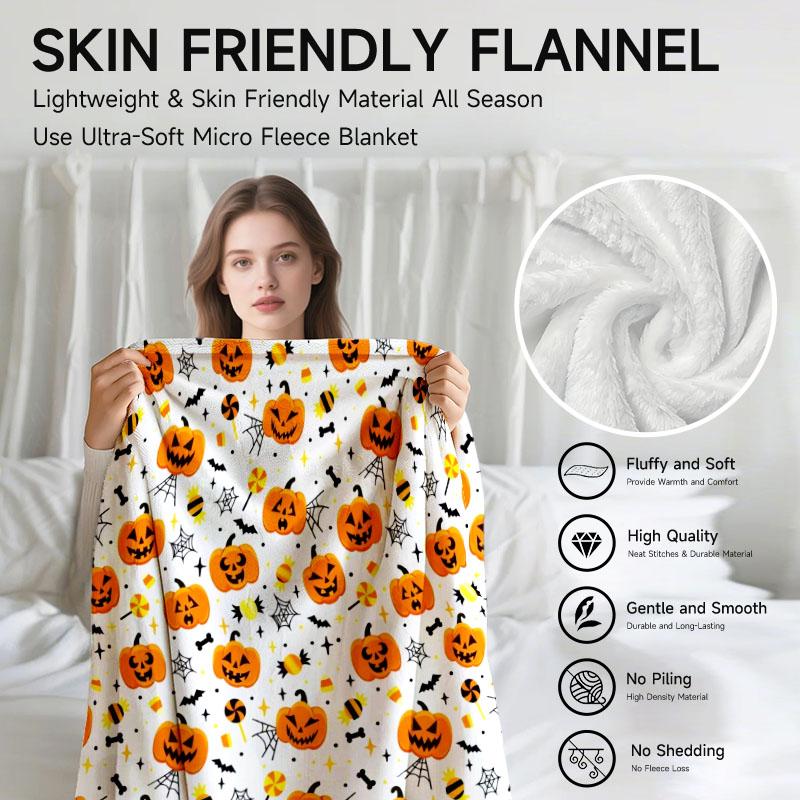 1 Piece Halloween Pumpkin Pattern Flannel Blanket, Suitable for Sofa, Bed, Office, Ideal Gift for Family, Friends, Perfect for H