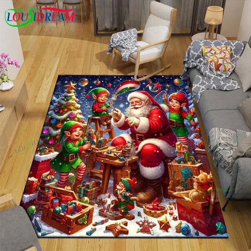 Christmas Santa Claus Carpet Living Room Bedroom Carpet Balcony Bathroom Non-slip Door Mat Photography Props Birthday Gift