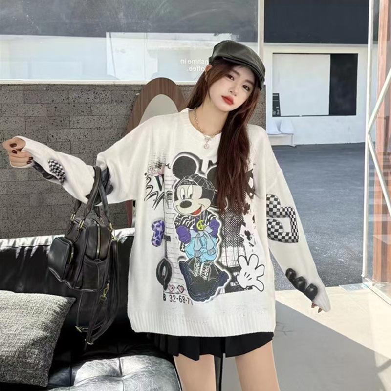 2025 Autumn Chic Women's Loose-Fit Rhinestone Cartoon Sweater