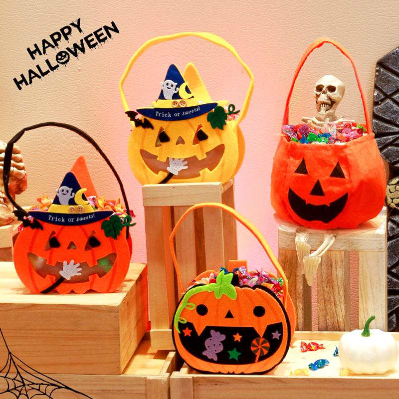 

1 шт., легкая ручка для конфет, 3D тыква, декор для Хэллоуина, нетканый материал, милый