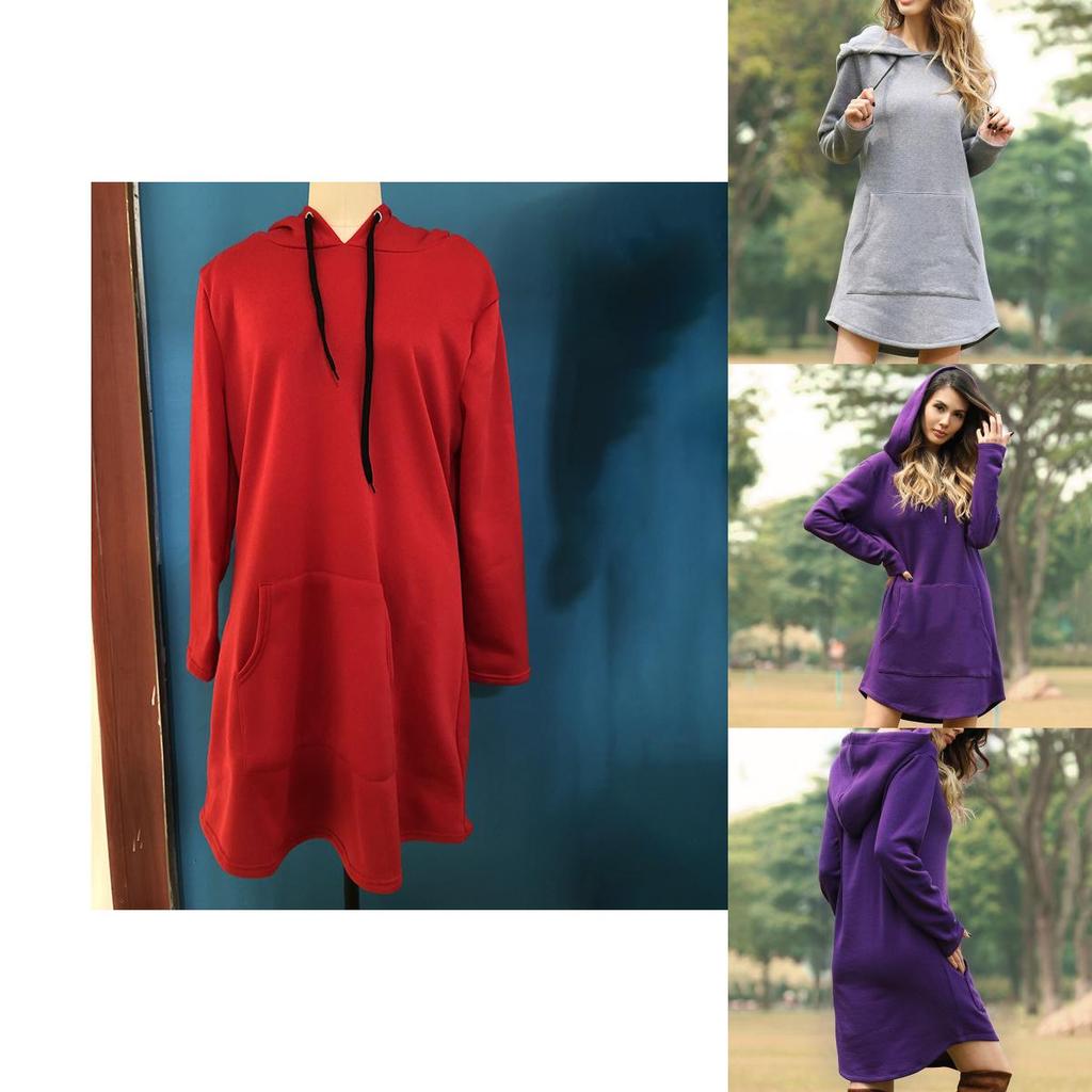 Cozy Womens Winter Long Sleeve Tunic Tops Pullover Hoodie Dress In Six Colors