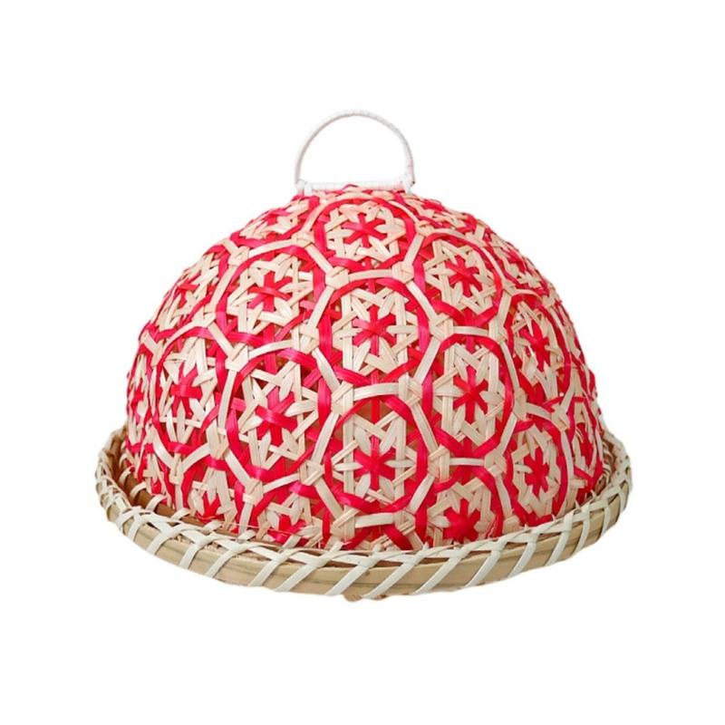 Handcrafted Rattan Serving Tray for Fruits Breads Snacks Breathable Food Cover and Serving Dish Kitchen Gadget красный