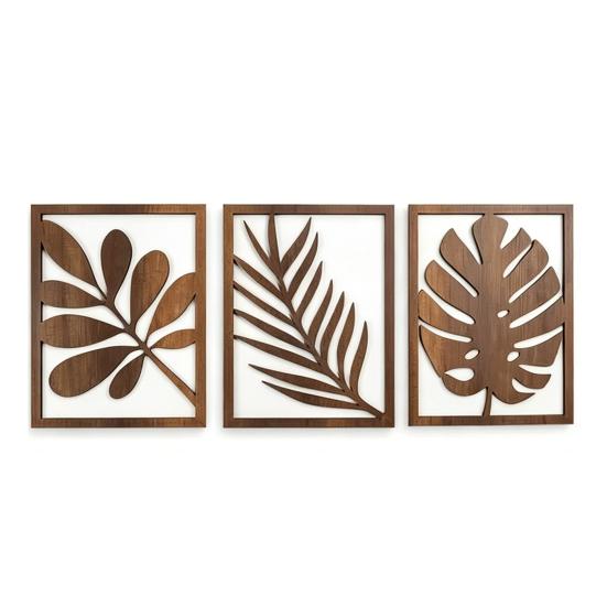 3 Pezzi Foglie di Palma Legno Arte da Parete, Pianta Tropicale Boho Decorazione Murale, Pannello Scultura da Parete Minimalista Intagliato a Vuoto per Casa Soggiorno, Camera da Letto,