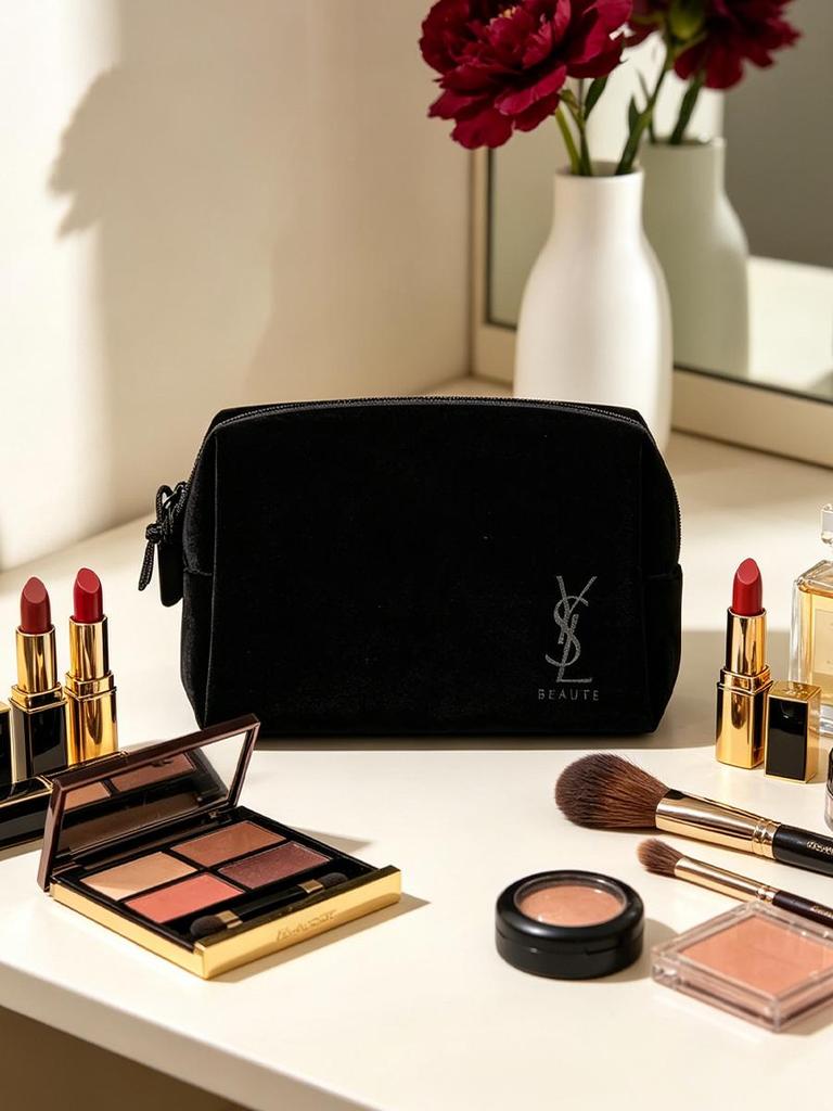 YSL Beauty Accessoire Fluwelen Make-uptasje, Draagbare Cosmetische Tas, Reissluiting Opbergtasje voor Lippenstiften Kleine Beauty Essentiële Spullen