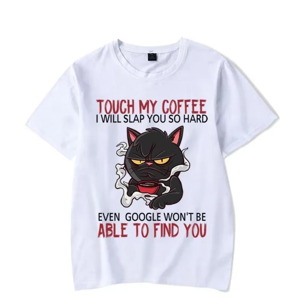Kawaii Katze T-Shirts Tops Fass meinen Kaffee an, ich werde dich so hart schlagen Grafik T-Shirt Lustiges T-Shirt Mode Harajuku T-Shirt Streetwear