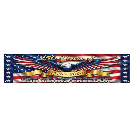 250th Anniversary Banner 6.5x1.5ft 250 Years of Freedom American Patriotic Decoration