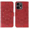 For Oppo Reno14 5G (Global) Case Rhinestone Decor PU Leather Mandala Imprinted Design Phone Cover with Wrist Strap