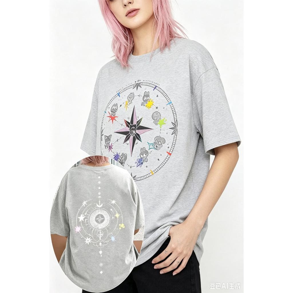 Skz Stay Graphic Print T-shirt Men Women Streetwear Oversized Y2k Hip Hop Short Sleeves High Quality Loose Harajuku Female Male Clothing