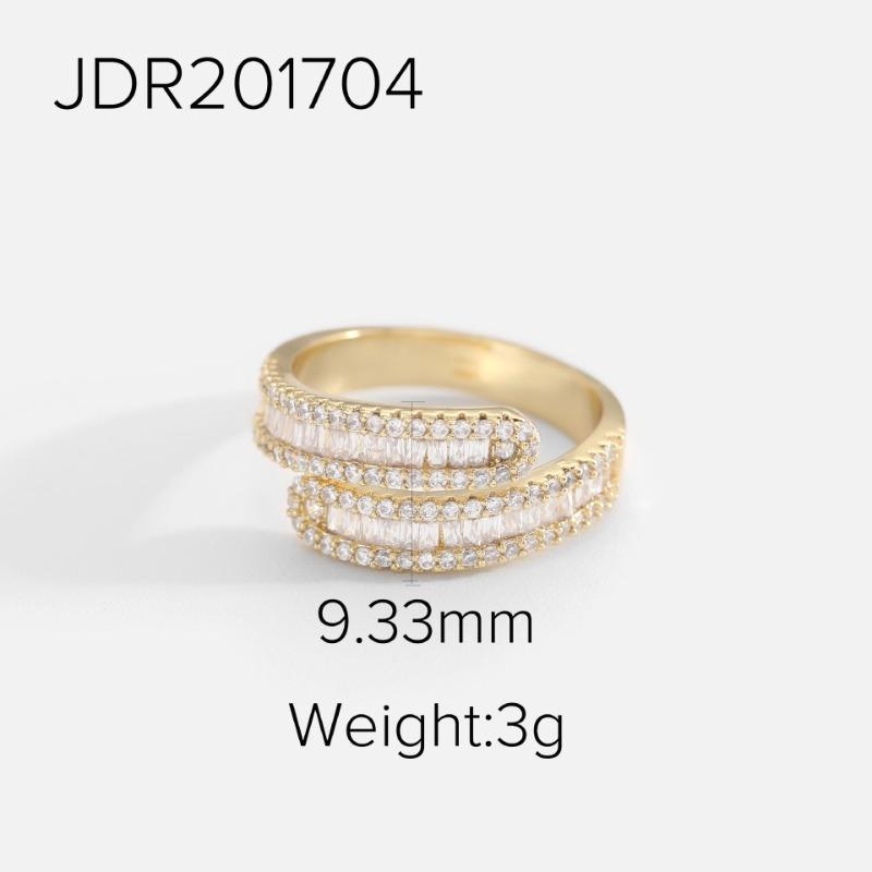 Vacuum Electroplated Gold Small Ornaments, Brass Strip with Zircon Jewelry, Shiny Full Women's Open Ring Jewelry.