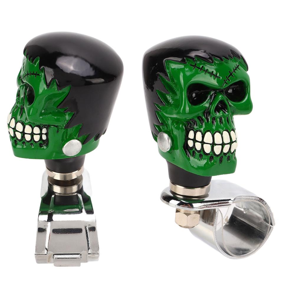 Skull Steering Wheel Knob Car Power Handle Spinner Knob Universal for Trucks Tractors Boats Black Hair Green Face