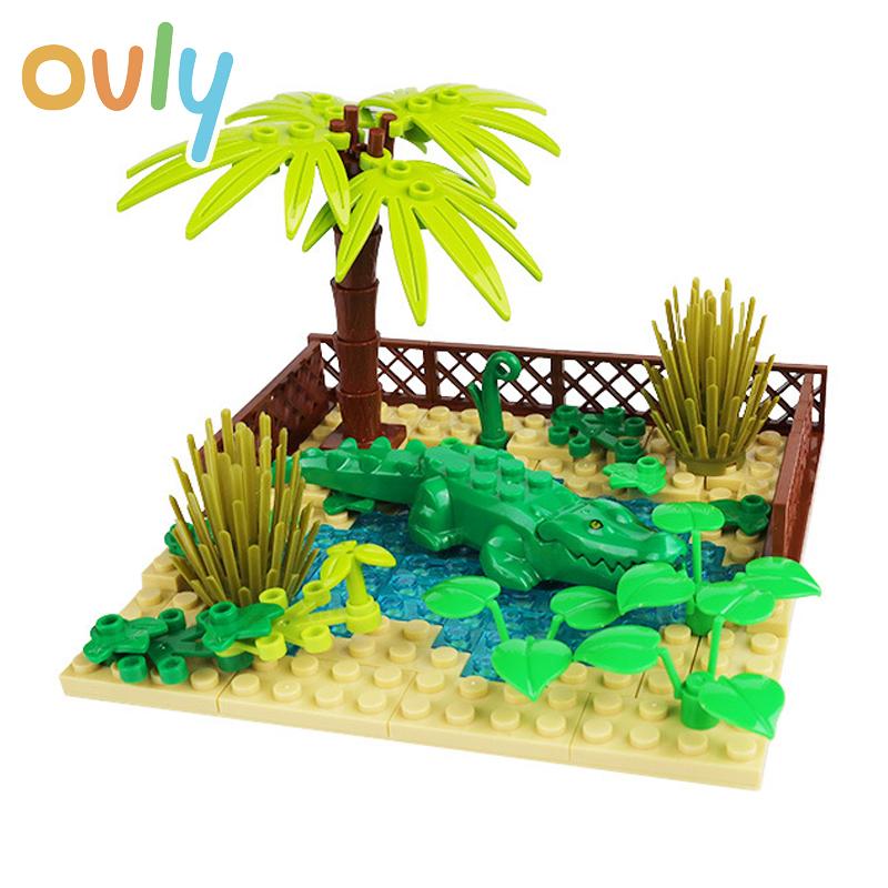

Ovly Ферма, зоопарк, пруд с крокодилами, набор деталей MOC, животные, дерево, набор строительных блоков «сделай сам», детский подарок с руководством