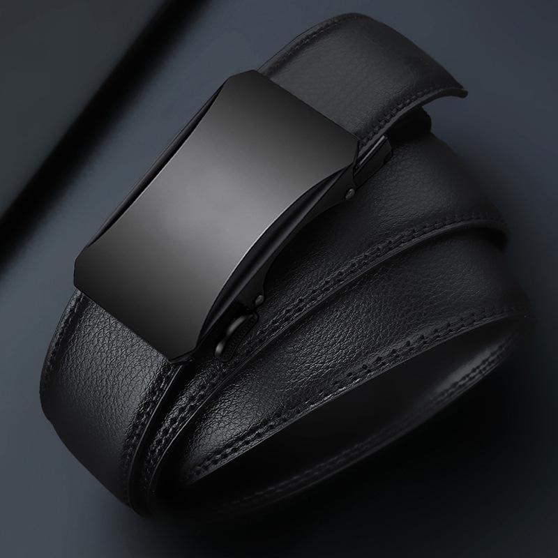 Men's Belt Genuine Leather Automatic Buckle Business Cowhide Belt Male Middle Aged and Young Versatile Simple Casual Trouser Belt for Men