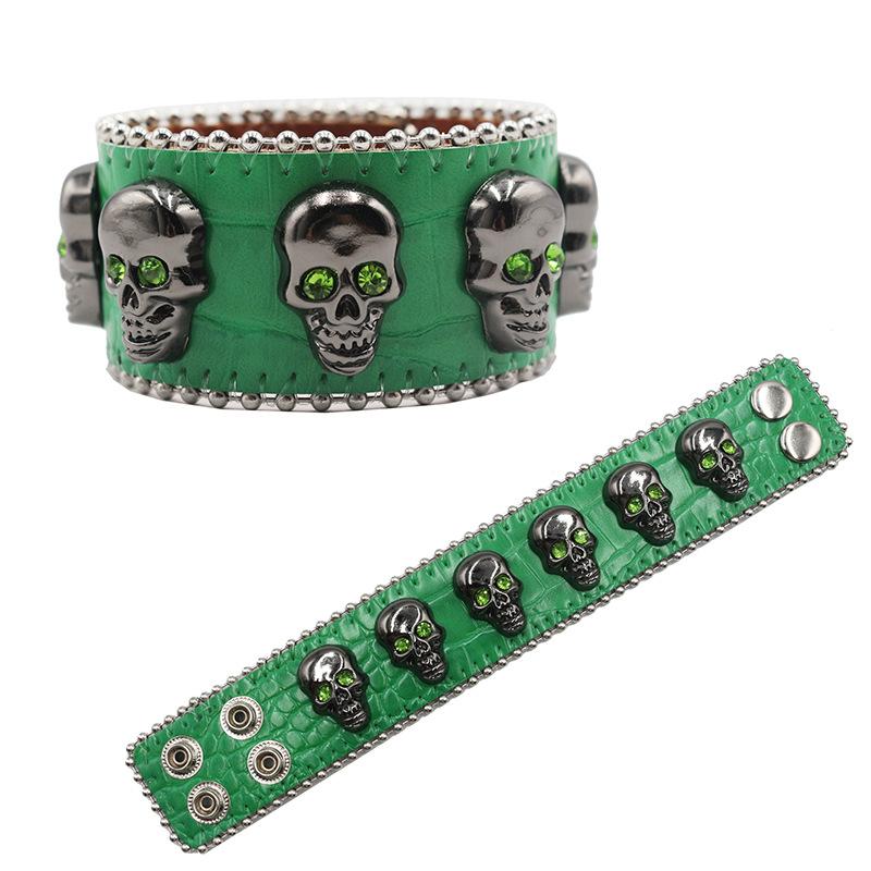 European and American Skull Buckle Rhinestone Bracelet, Personalized Diamond-encrusted PU Leather Jewelry
