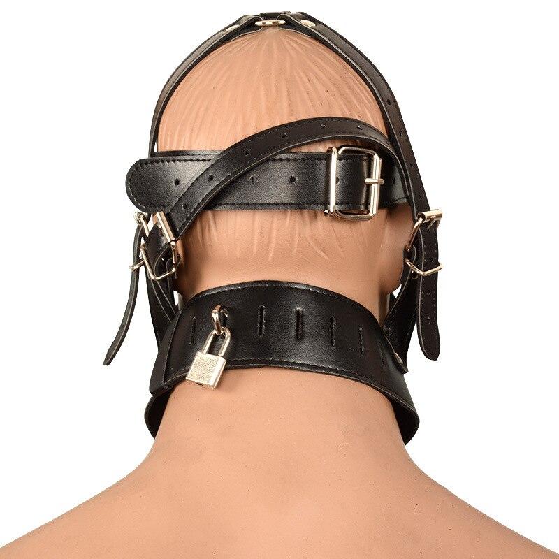 PU Leather Mask with Lock Bondage Fun Headgear Adult Sex Toy Fetish BDSM Slave Femdom Sex Furniture Harness