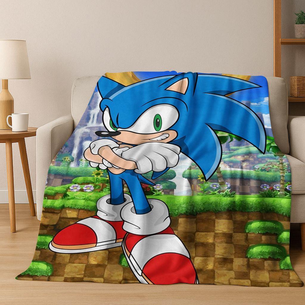 Classic S-Sonic Game Cartoon Hedgehog Flannel Blanket Soft Warm Throw Blanket for Bed Bedroom Room Living Room Travel Picnic Kid