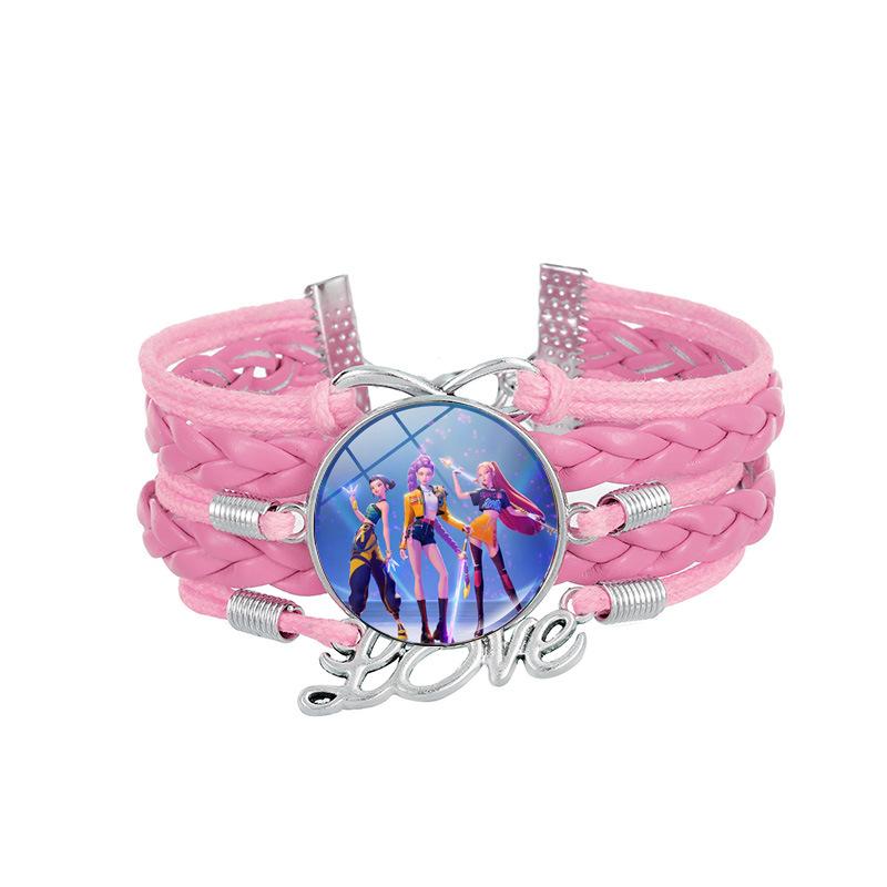 1Pc Demon Hunters KPOP Cartoon Time Gem Bracelet, Leather Braided Blue Multi Layer