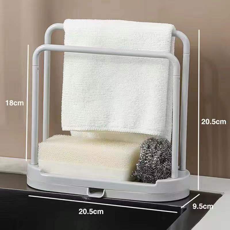 Space-Saving Plastic Kitchen Sink Organizer - Multi-Functional Towel and Sponge Holder with Drainage Rack, Suitable for Stalls and Home Use