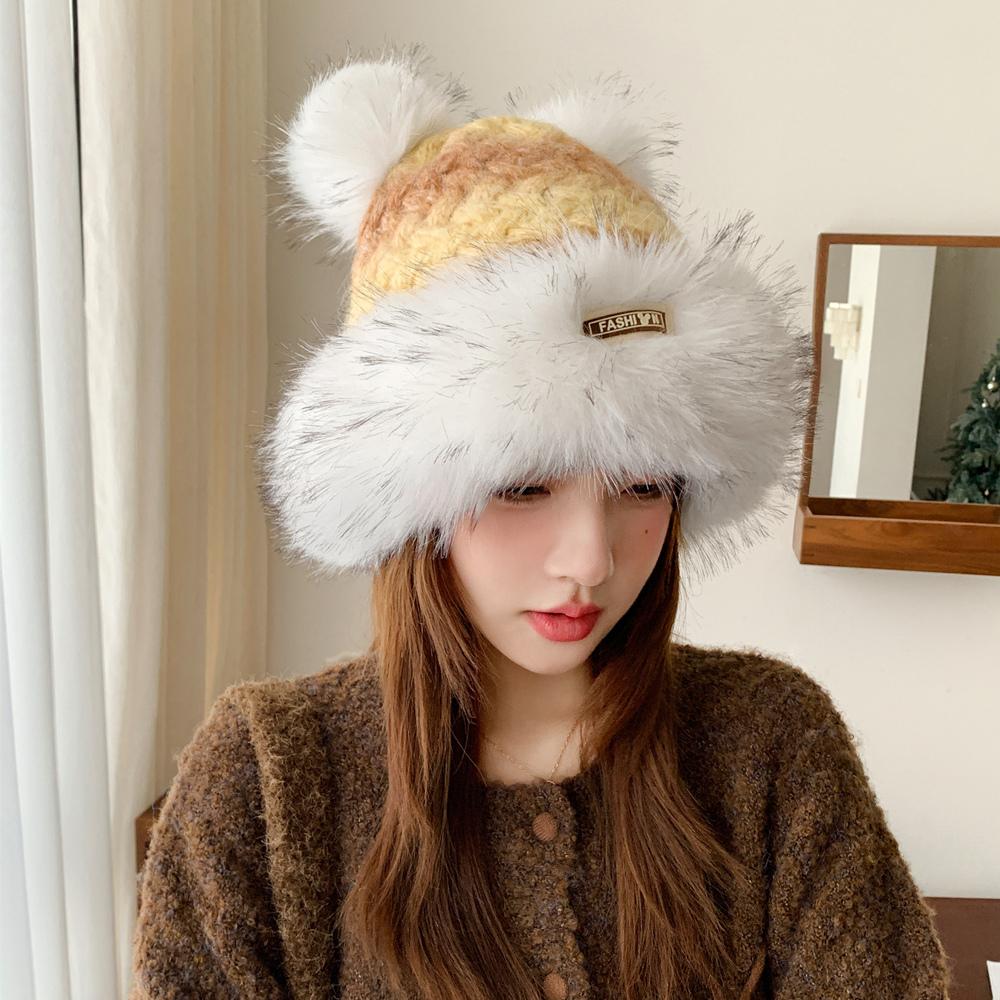 New Women Cute Plush Pompoms Winter Hat Trendy Streetwear Knitted Hat Lovely Dandy Cap For Girls