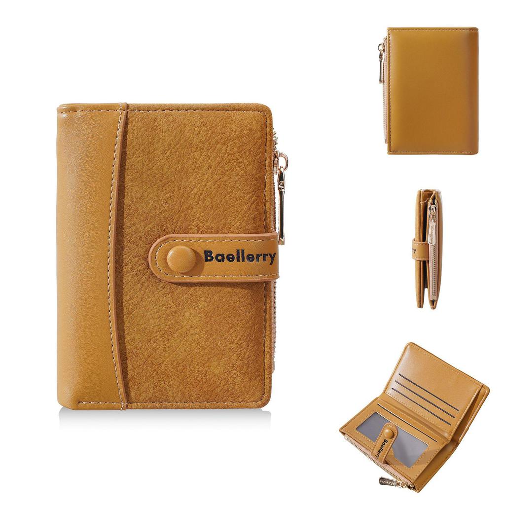 Korean Style Women's Short Wallet with Color Block, Multiple Card Slots, Money Clip, Zipper Coin Purse