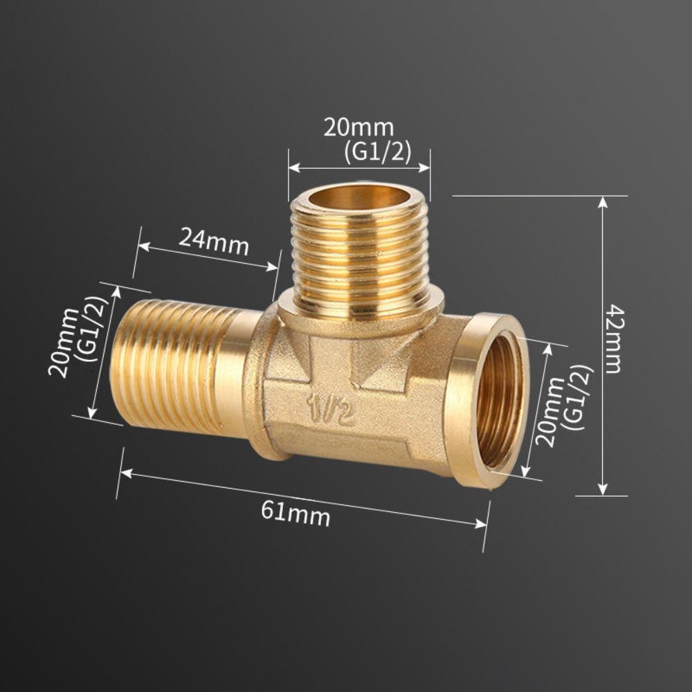 New 1/2 BSP Pneumatic Plumbing Connector Tee Type Male/Female Thread Brass Pipe Fitting Copper Fittings