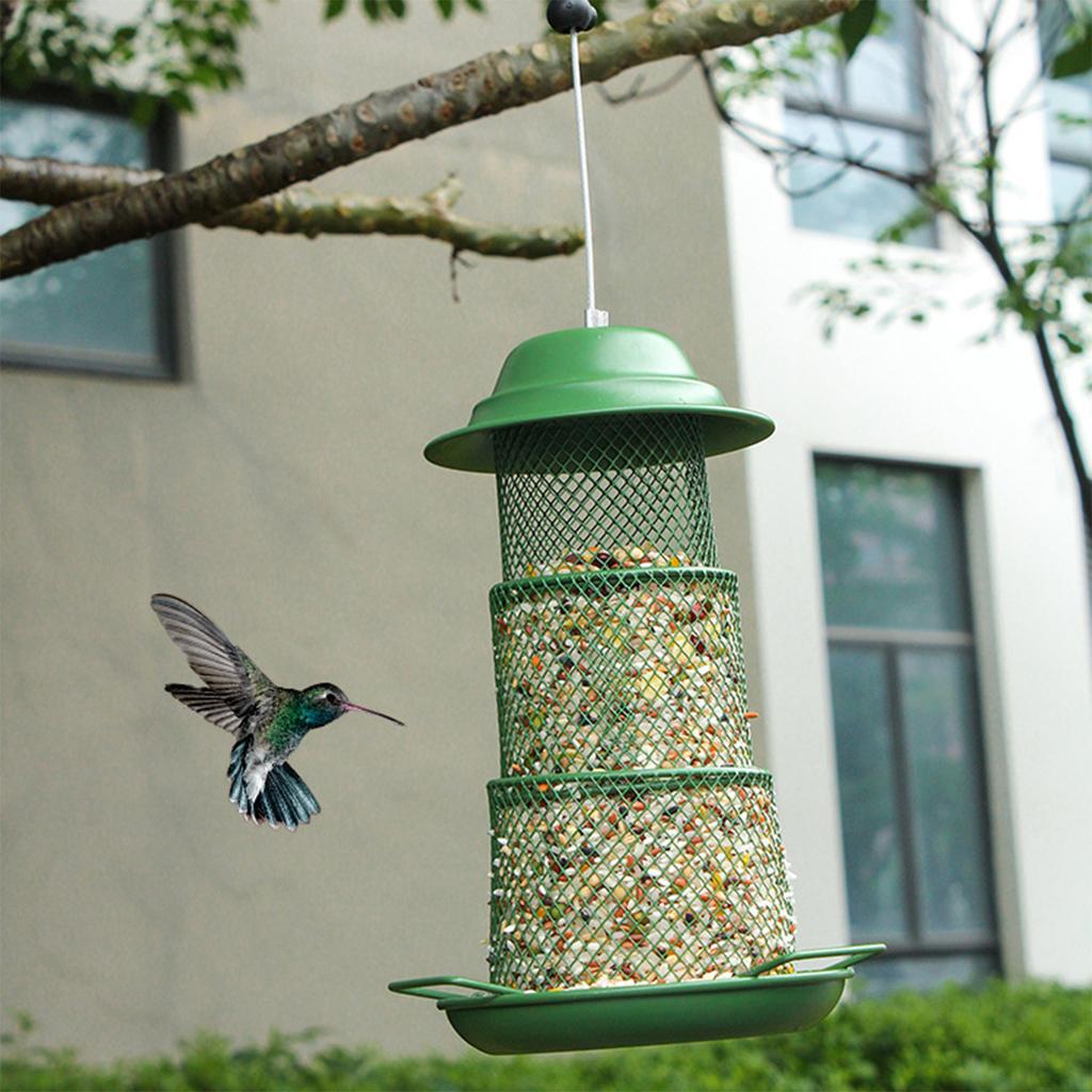 Garden Outdoor Retractable Bird Feeder Round/Square Anti-Squirrel Metal Mesh Hanging Bird Feeder Multiple Hole Bird Dispenser