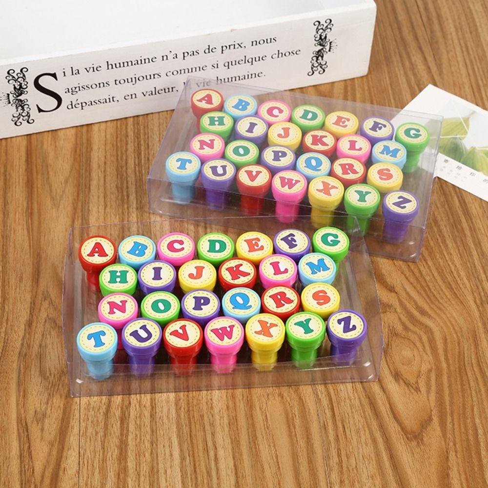 Cartoon Children Arithmetic Seal Number 26pcs Alphabets Letters Round Stamp   Kids/Children