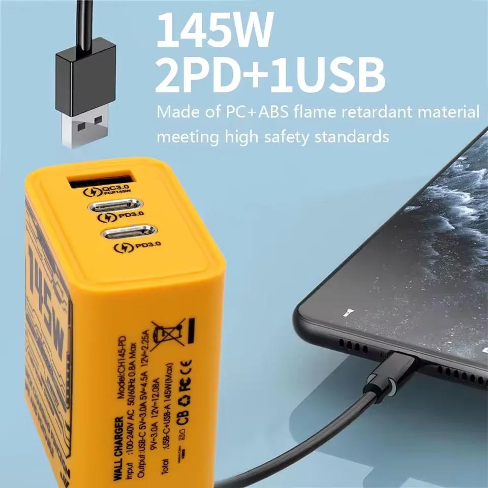 145W Quick Charge Fast Phones Charger PD USB Charger Adapter3 Ports EU/US/UK Plug Wall Adapter For iPhone Xiaomi Samsung