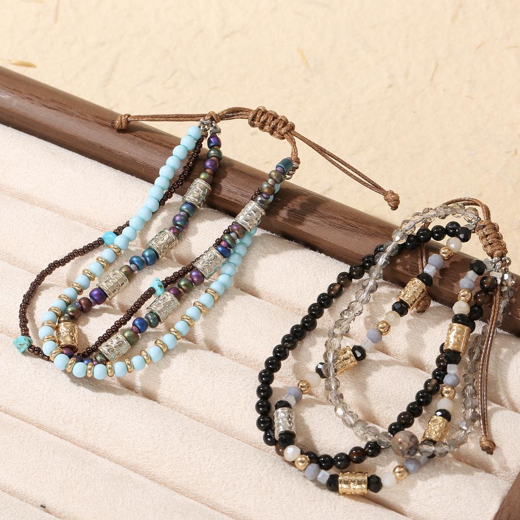 Multicolor Layered Beaded Adjustable Bracelet Set for Women Bohemian Handmade Jewelry Gift