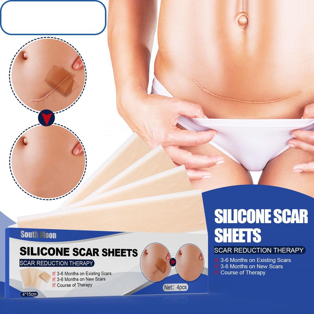 Silicone Scar Sheets for Scar Reduction Therapy Self Adhesive Silicone Gel Pads for Surgical Scars Burn Scars and Wound Healing 4 Pieces 4x15cm