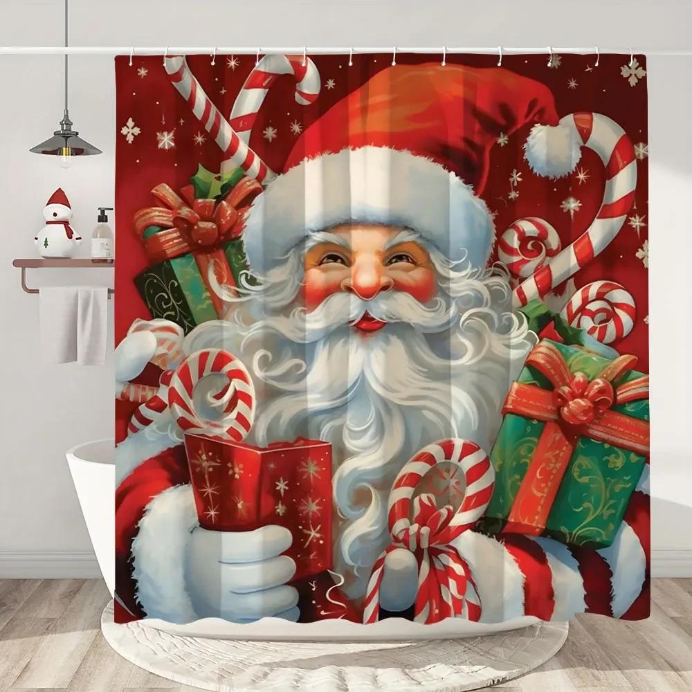 Happy Christmas Holiday Shower Curtain Christmas Tree Cedar Holiday Gift Polyester Home Shower Curtain Bathroom Decor with Hooks