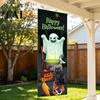 Outdoor Hanging Banners Halloween Flag Banner Backdrop, Spooky Pumpkin Witch Ghost Polyester Fabric Background Decoration for Indoor Party Wall Decor