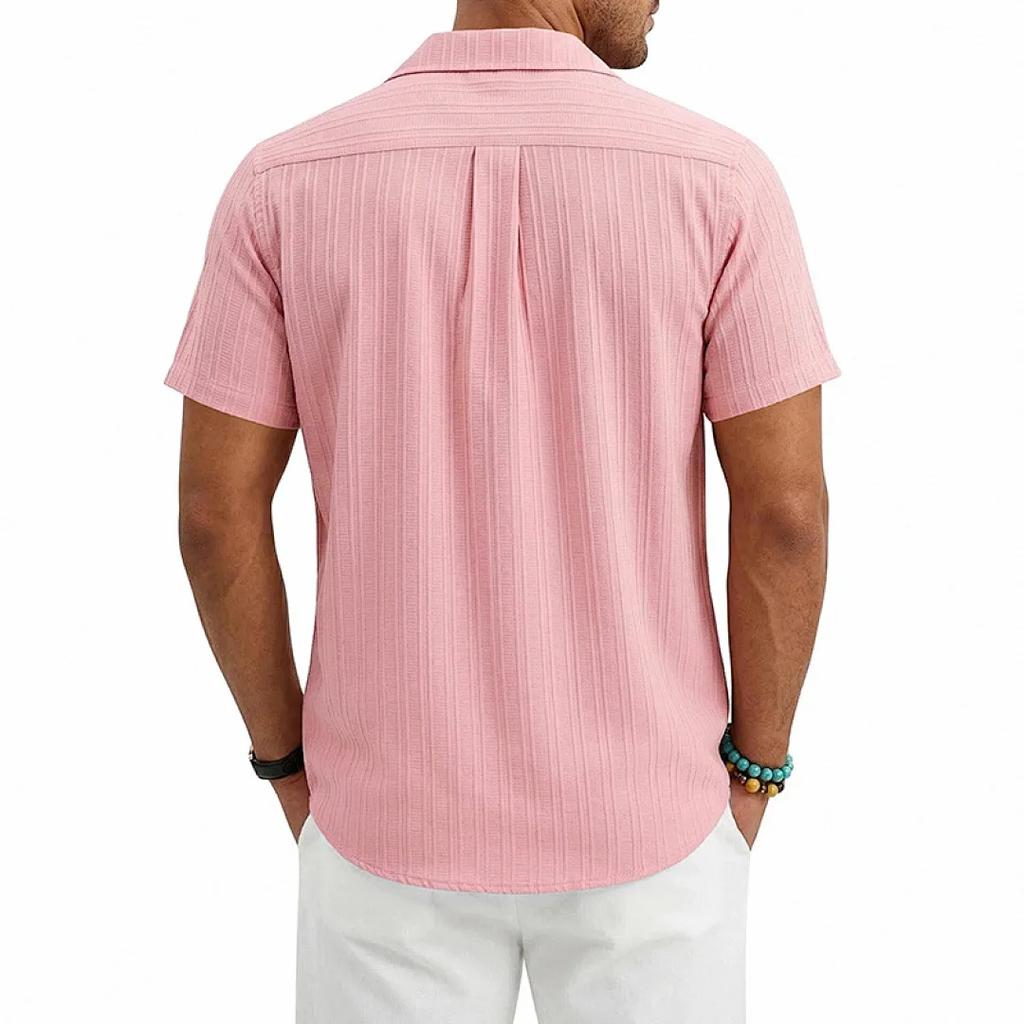 Loose Cuban Collar Short Sleeve Shirt Men's Summer Casual Solid Color Beach Shirts Men