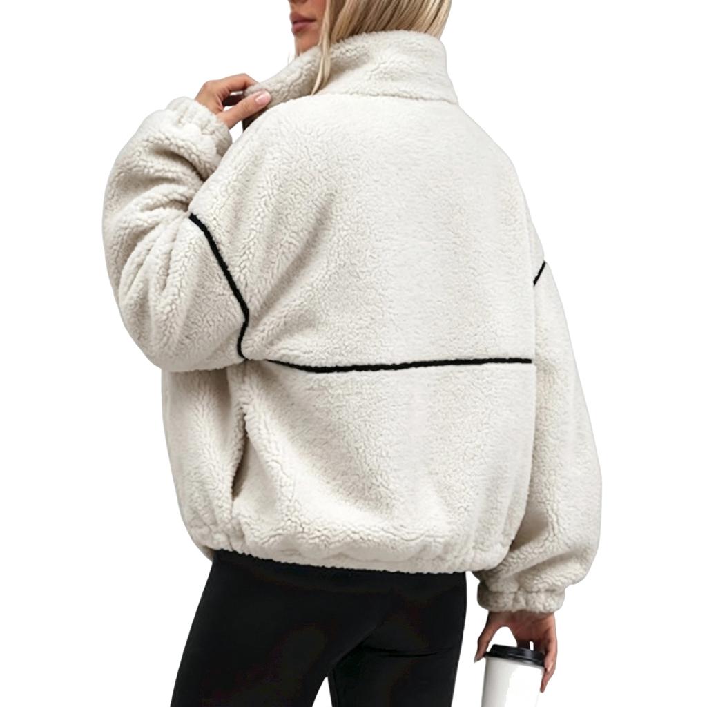Women's Stand Collar Jacket Loose Fit Fall Winter Coat Outerwear
