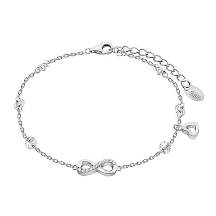 Armbånd - Lotus - Sølv Infini - Hjerteanheng - Zirkoniumoksid - 19 cm