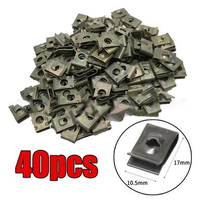 40pcs Spring U-Type Metal Clips Rivets Block Square Nuts Self Tapping Screw Hole Interior Door Trim Panels Clips Metal Rivets