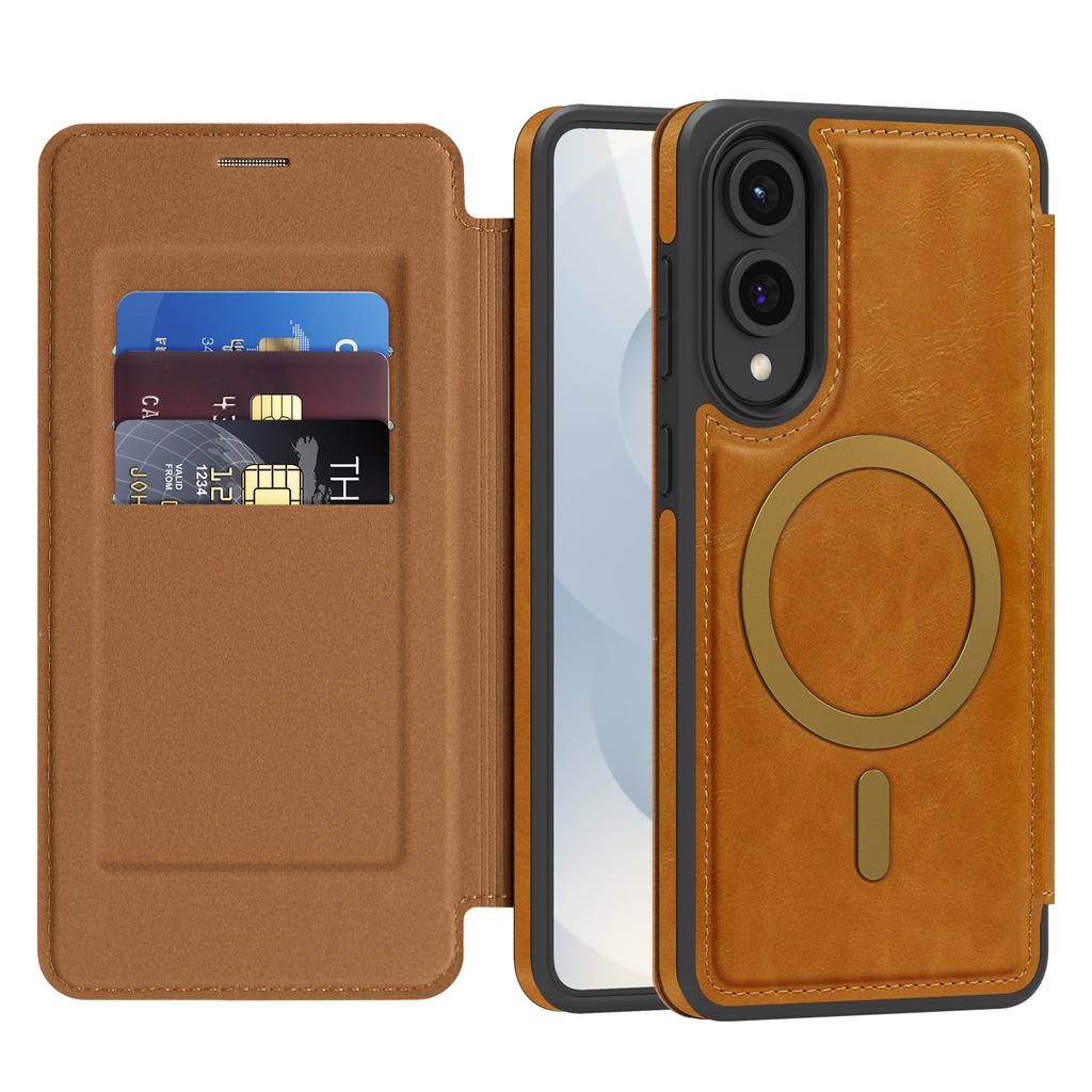 All-Inclusive Flip Case For Samsung Galaxy S25 Edge Magsafe Embossed PU Leather Card Slot Cash Pocket Soft Cover