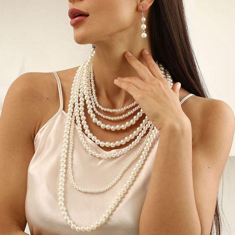 Fashion Style Fashion Exaggerated Handmade Imitation Pearl Rhinestone Flower Multi-Layer Necklace Bride Photo Studio Wedding Photography Accessories