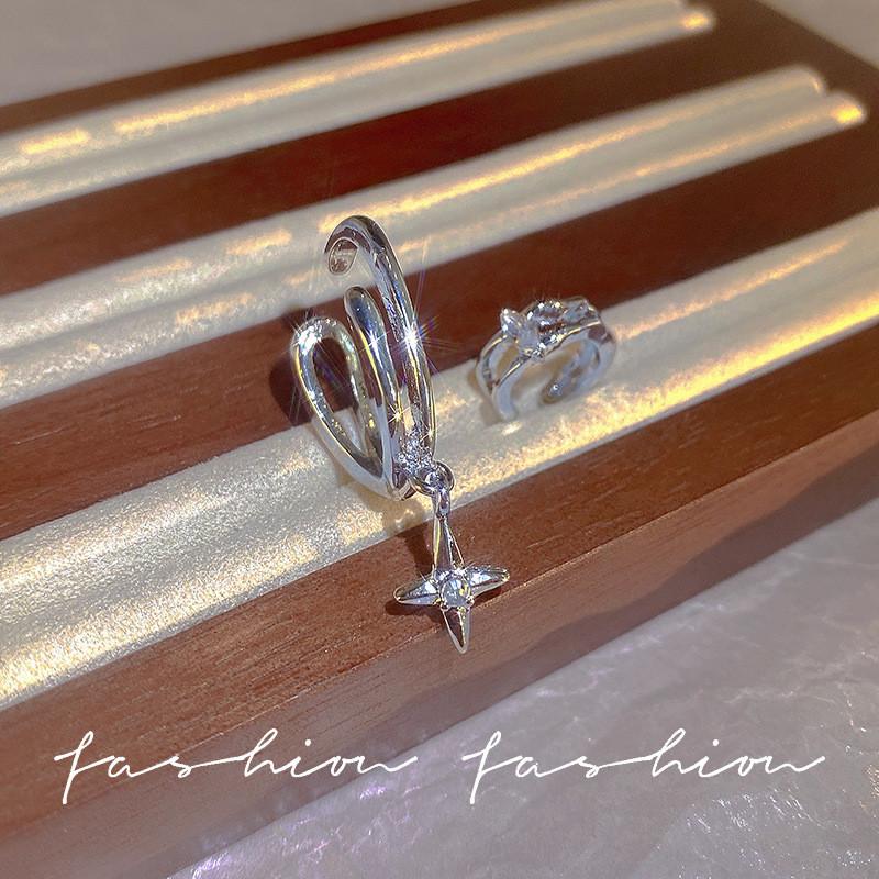IFME Zircon Star Earings for Women Simple Dissymmetry Unisex Silver Cllip Earring Accessories Jewelry Gift