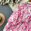 Vintage Summer Floral Print Ruffles Single Breasted Long Sleeve High Waist Vocation Beach Long Women Dress