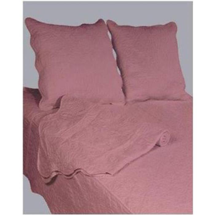 Couvre lit boutis 2 places uni Bois de rose Rose